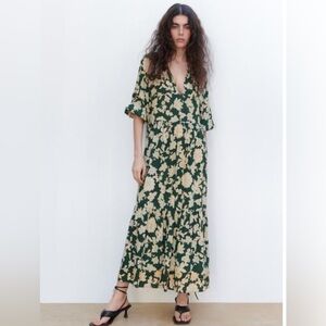 Zara Floral Green Maxi Dress